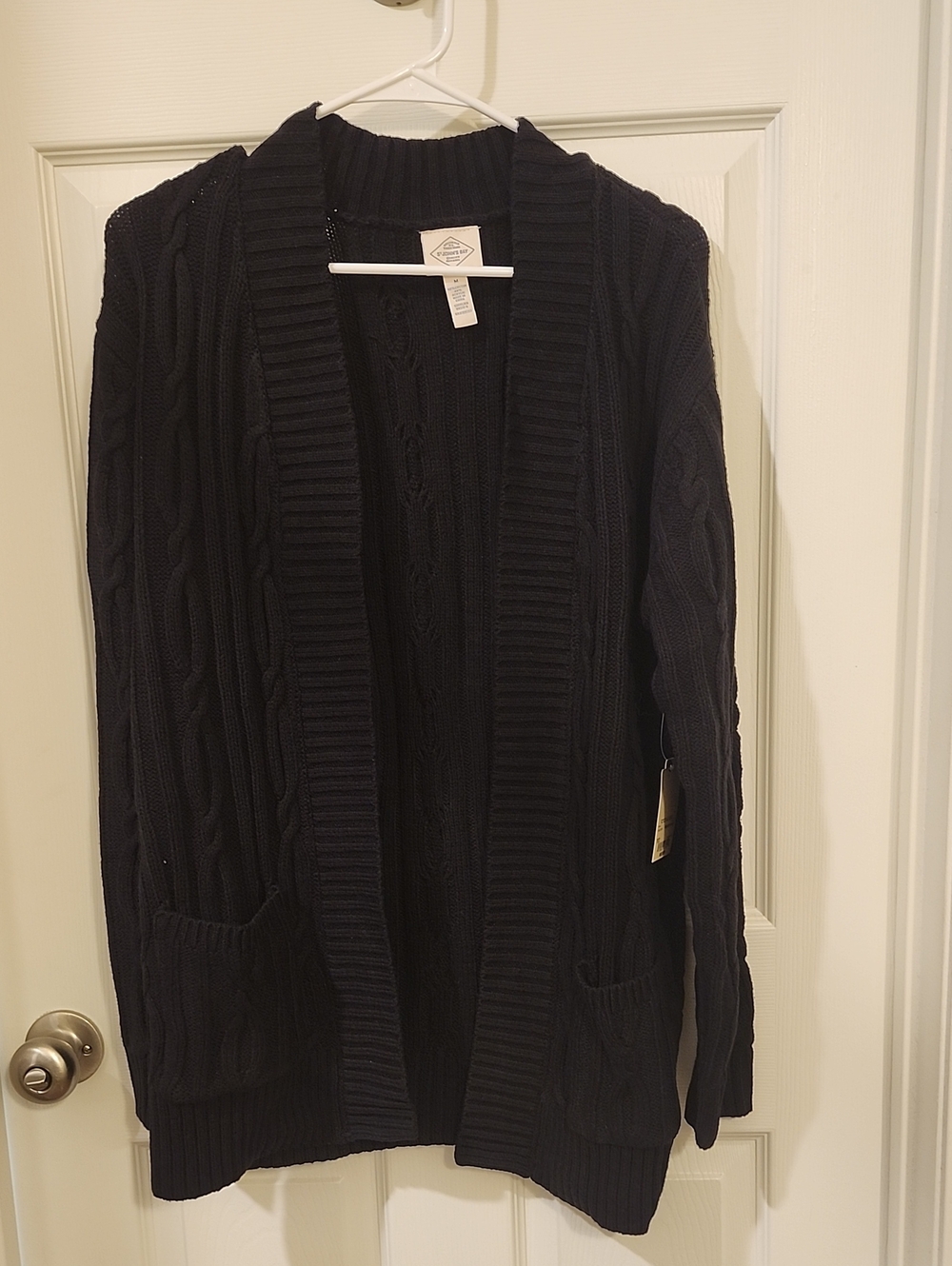 St. John's Bay Black Cable-Knit Open Cardigan